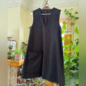 COS V Neck Wool Navy Blue Marbled Wool Sleeveless Dress Size Small